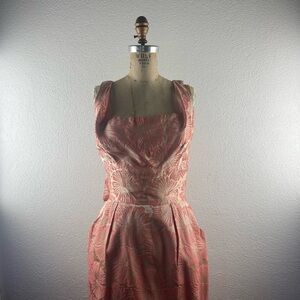 Vintage l 50s M Shaheen Hibiscus Floral Buckle Back Cinch Waist Rockabilly Dress